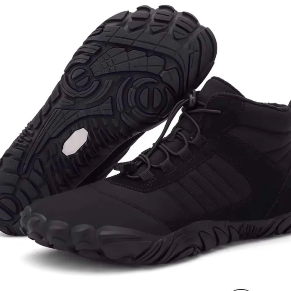 Black Athletic Shoes with Durable Fabric and Rugged Tread